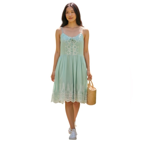 Guess Dresses & Skirts - NWT Vintage Guess Green Eyelet Lace-Up Dress Sz Small Fairy Princess $108 Retai